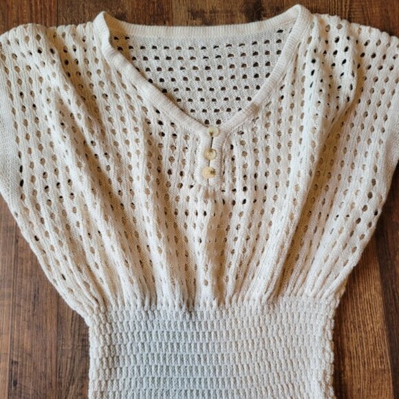 Cream Crochet Smocked Waist Swimsuit Cover-up - Picture 2 of 3